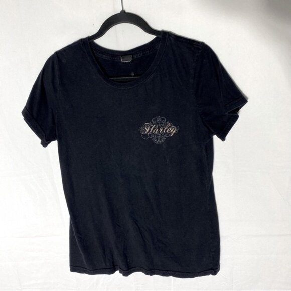 Harley-Davidson Black Short Sleeve T Shirt W Laser Cut Logo Shape On Back - Picture 12 of 12